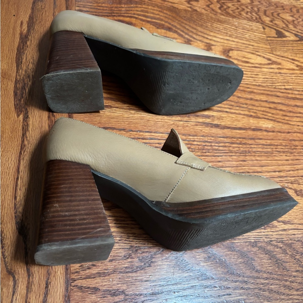 Women's Tan Block Heel Loafers